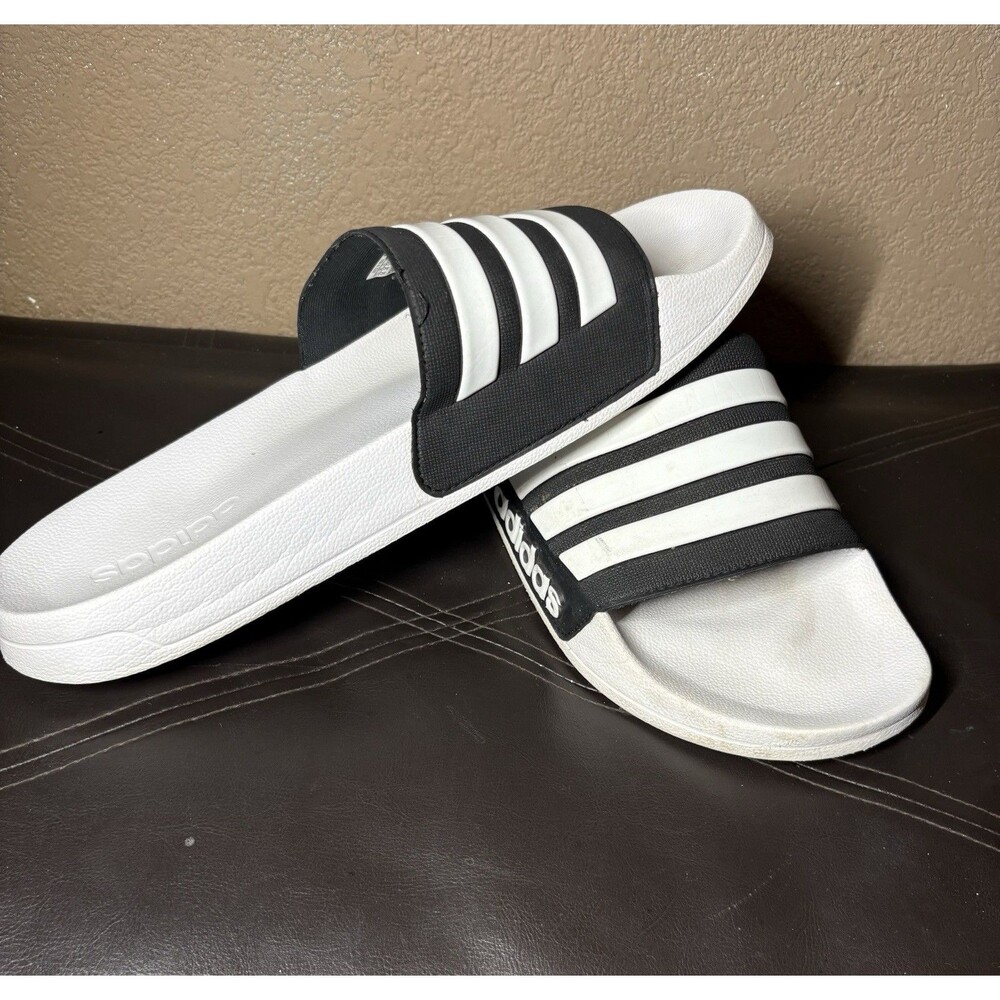 Adidas Men’s Adilette Shower Slides White/Black Size 14